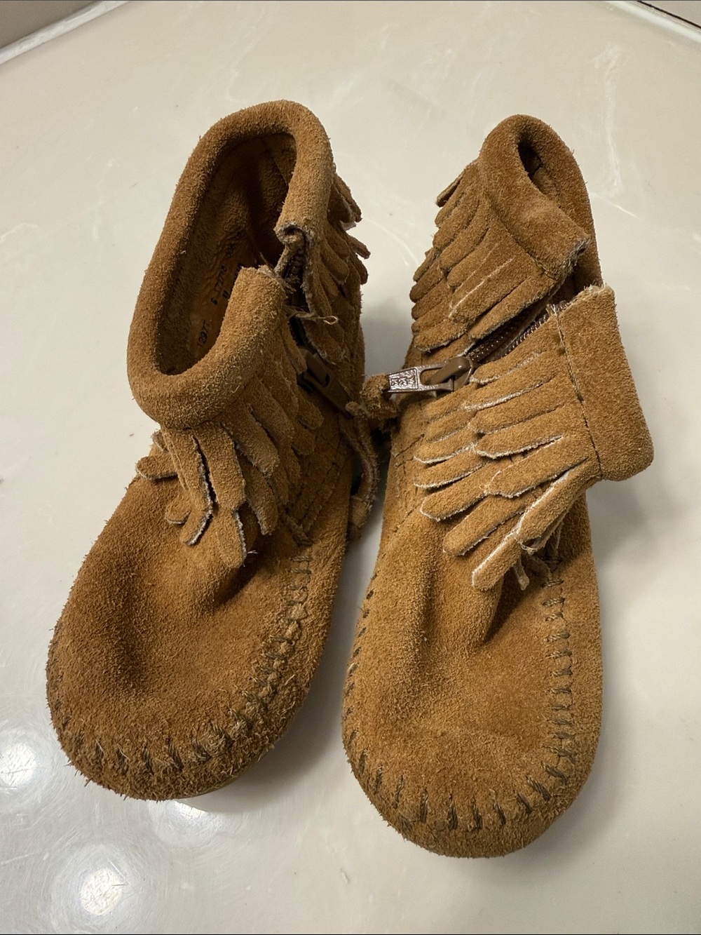 Minnetonka Kids Brown Suede Fringe Moccasins